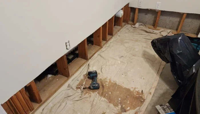 Water damage area before repair in New Jersey residential property
